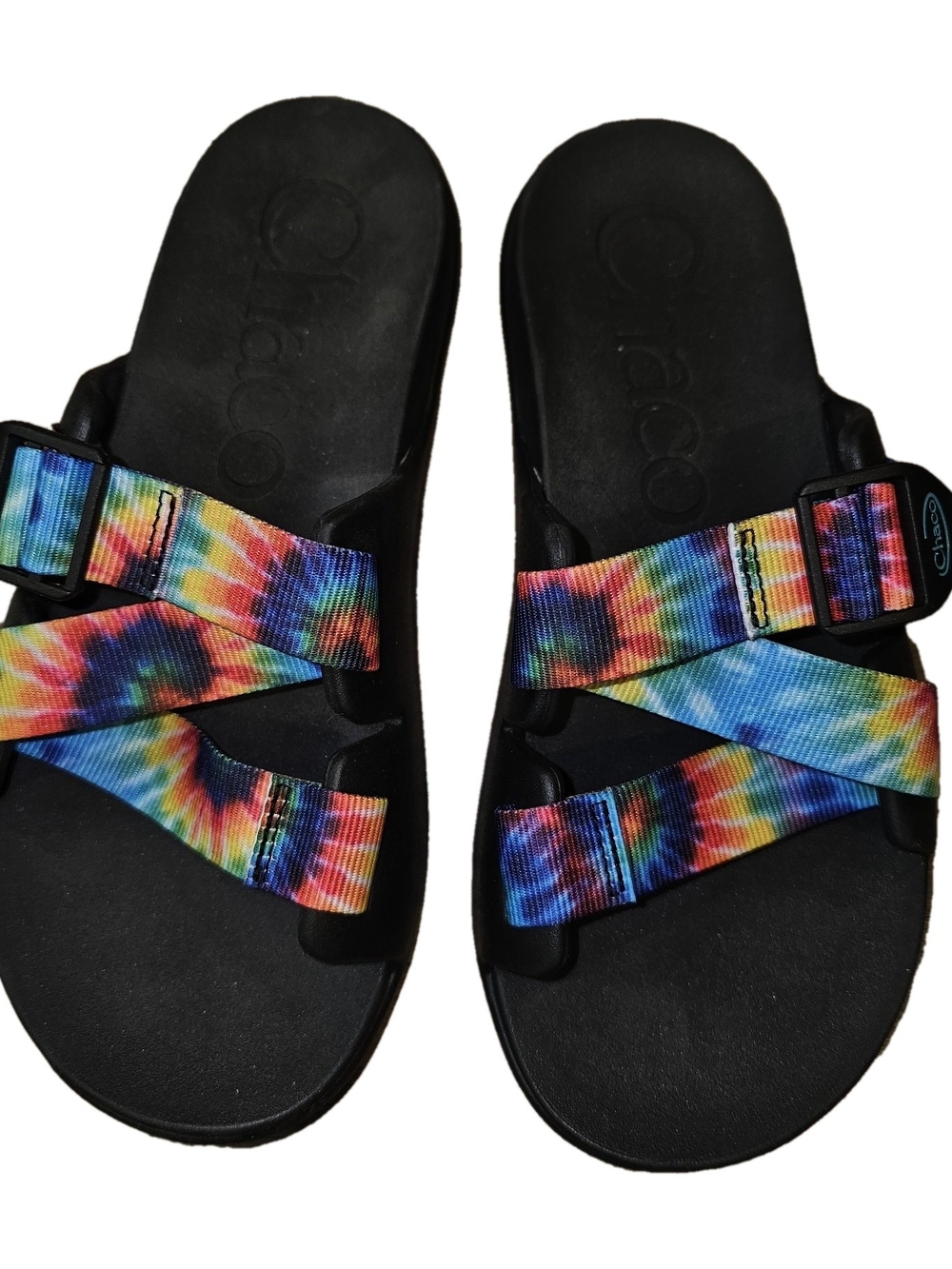 Chaco Womens Chillos Tie-Dye Slide Strap Sandals -Dark Tie-Dye & Black US Sz 9